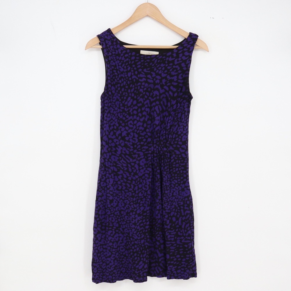 LOFT Dress Womens S Sheath Purple Animal Print Sleeveless Scoop Neck Excellent